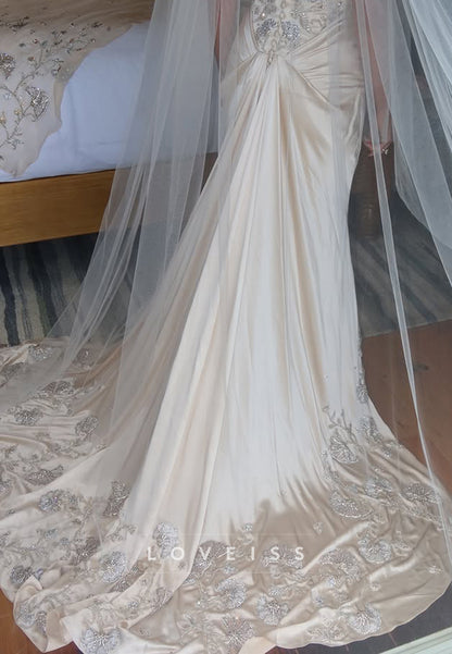 Embroidered Bustier Satin Wedding Dress