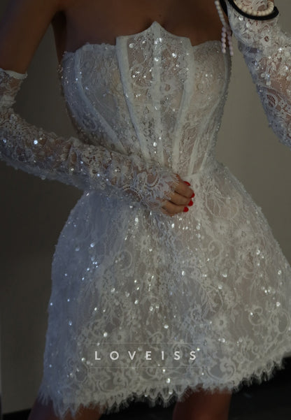 Off Shoulder Sequin Lace Corset Mini Dress