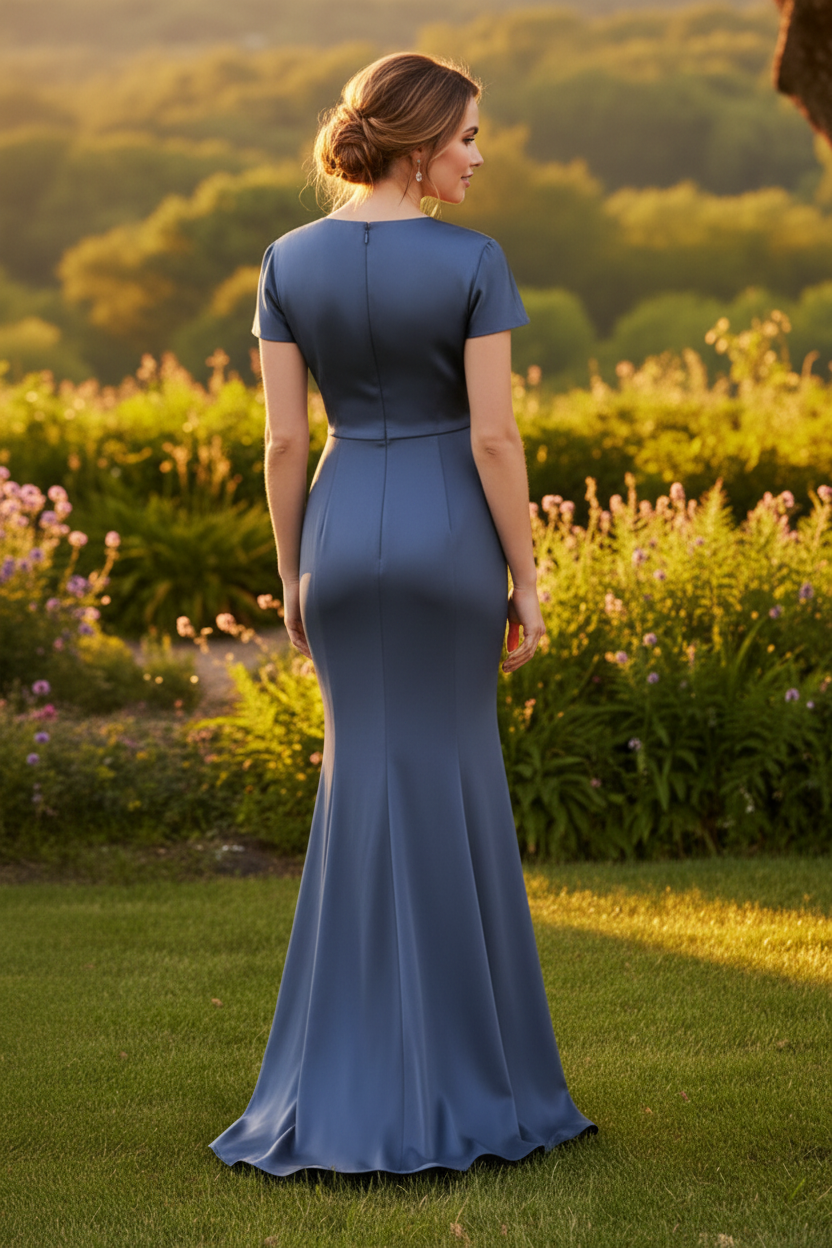 Cap Sleeve Satin Wrap Mermaid Evening Gown