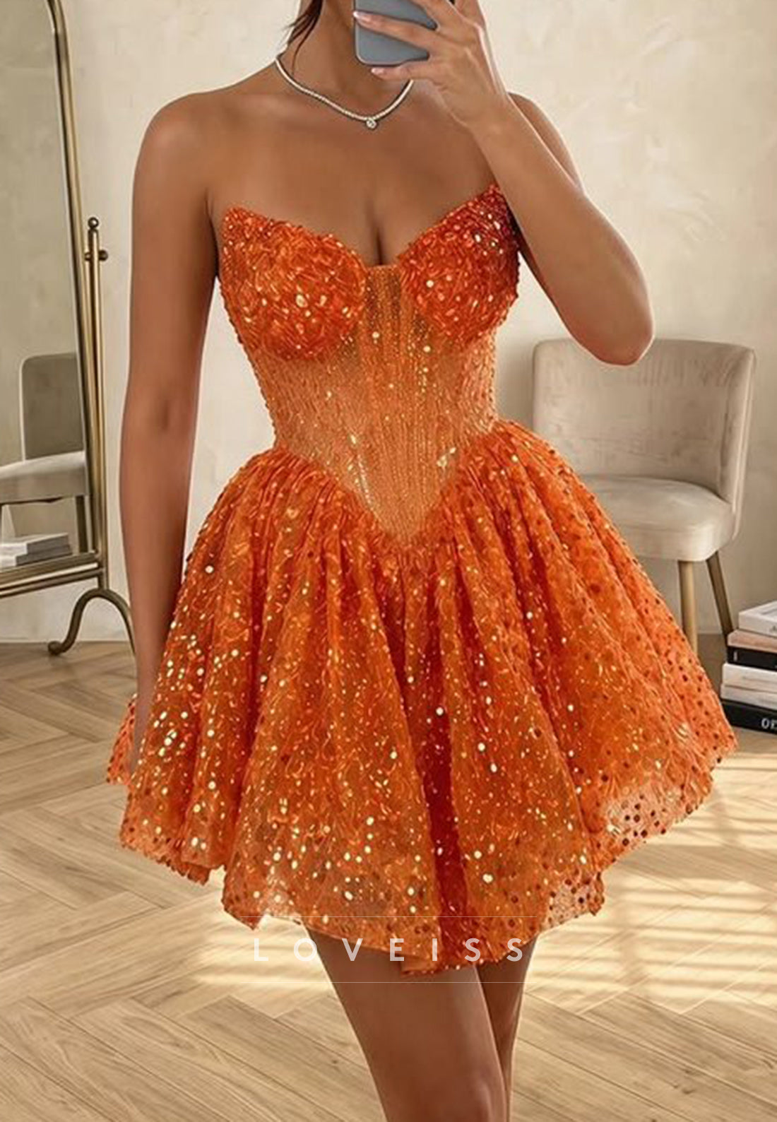 Strapless Sweetheart Corset Sequin Mini Dress