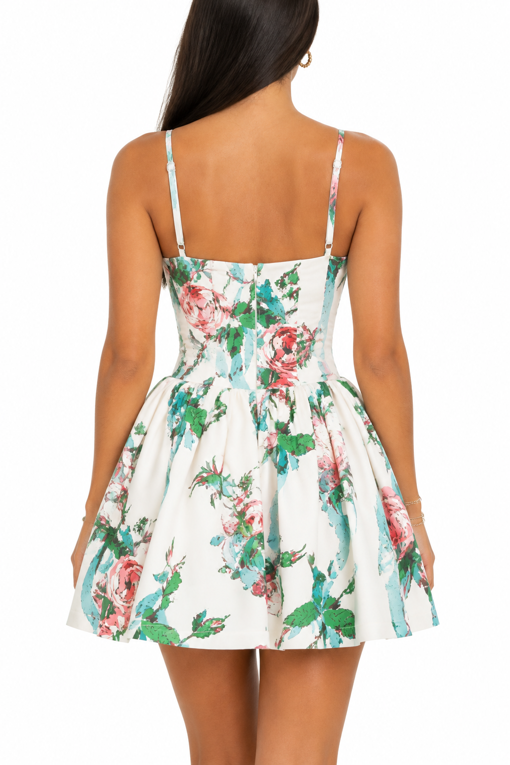 Floral Corset Mini Dress with Pleated Skirt