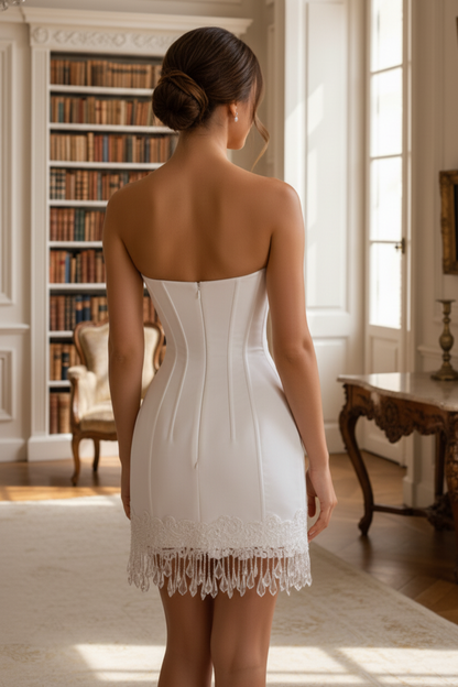 Corset Mini Dress with Crystal Fringe Trim