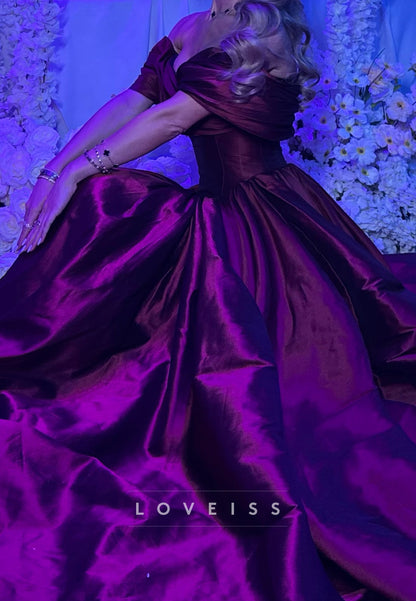 Off-the-Shoulder Corset Ball Gown with Train