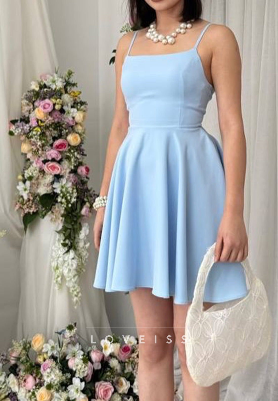 Spaghetti Strap A-Line Homecoming Dress with Lace-Up Back