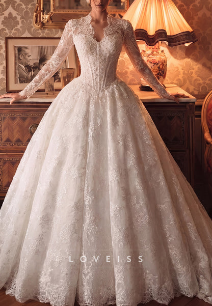 Vintage Lace Long Sleeve Ball Gown Wedding Dress