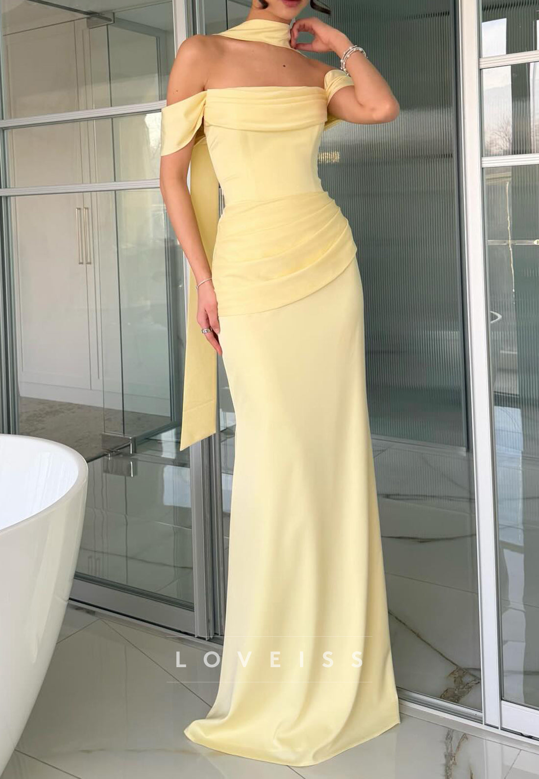 Scarf Neck Off-Shoulder Corset Gown