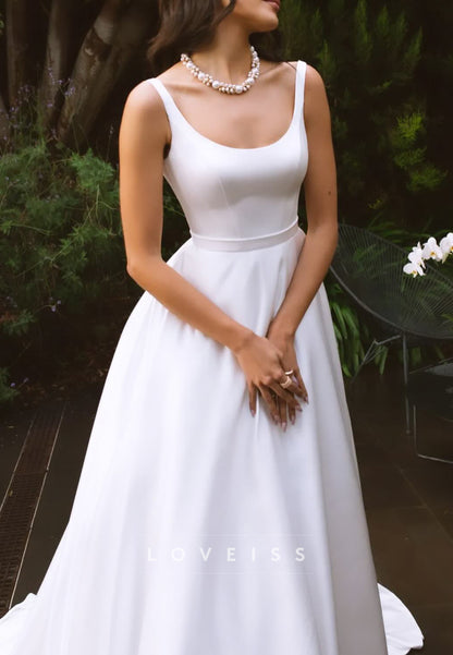 Minimalist Scoop Neck A-Line Wedding Dress with Pockets