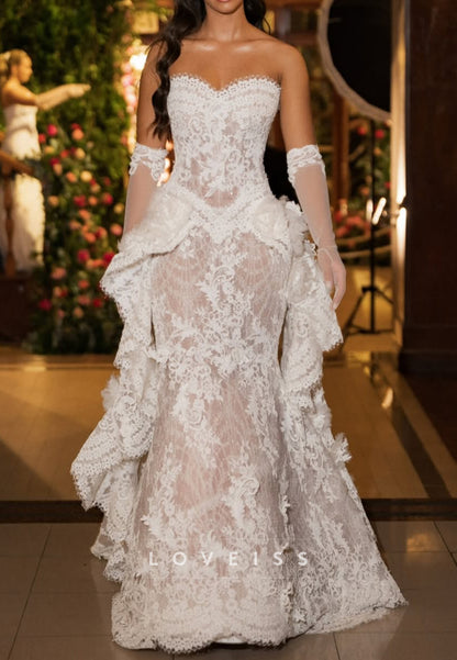 Lace Strapless Mermaid Wedding Dress with Train