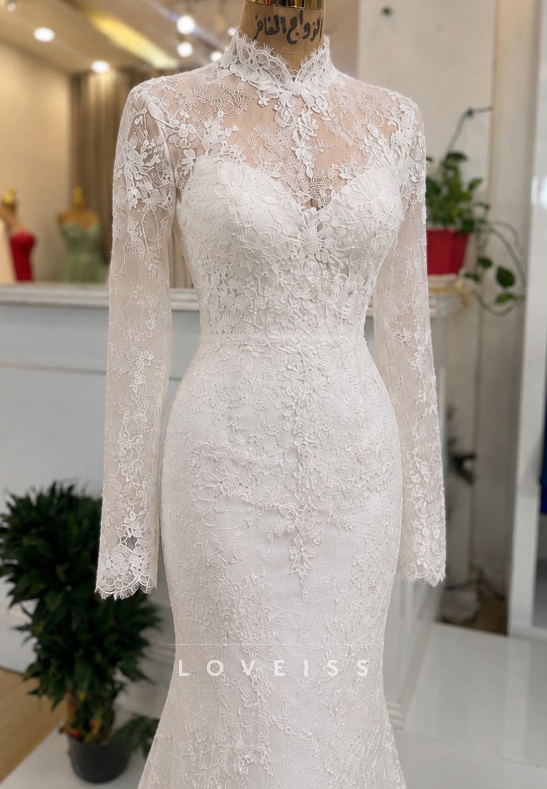 High Neck Lace Mermaid Wedding Dress