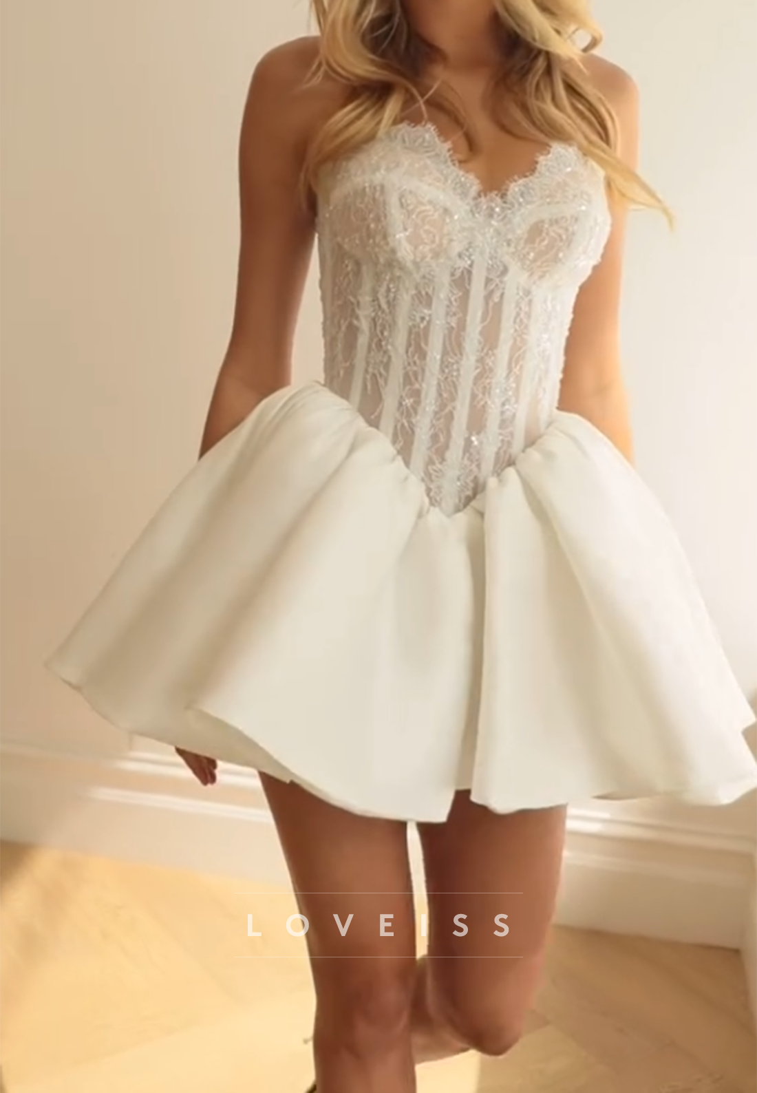 Lace Corset Bodice Mini Dress with Voluminous Skirt