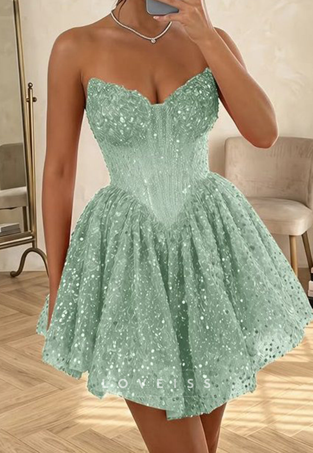 Strapless Sweetheart Corset Sequin Mini Dress