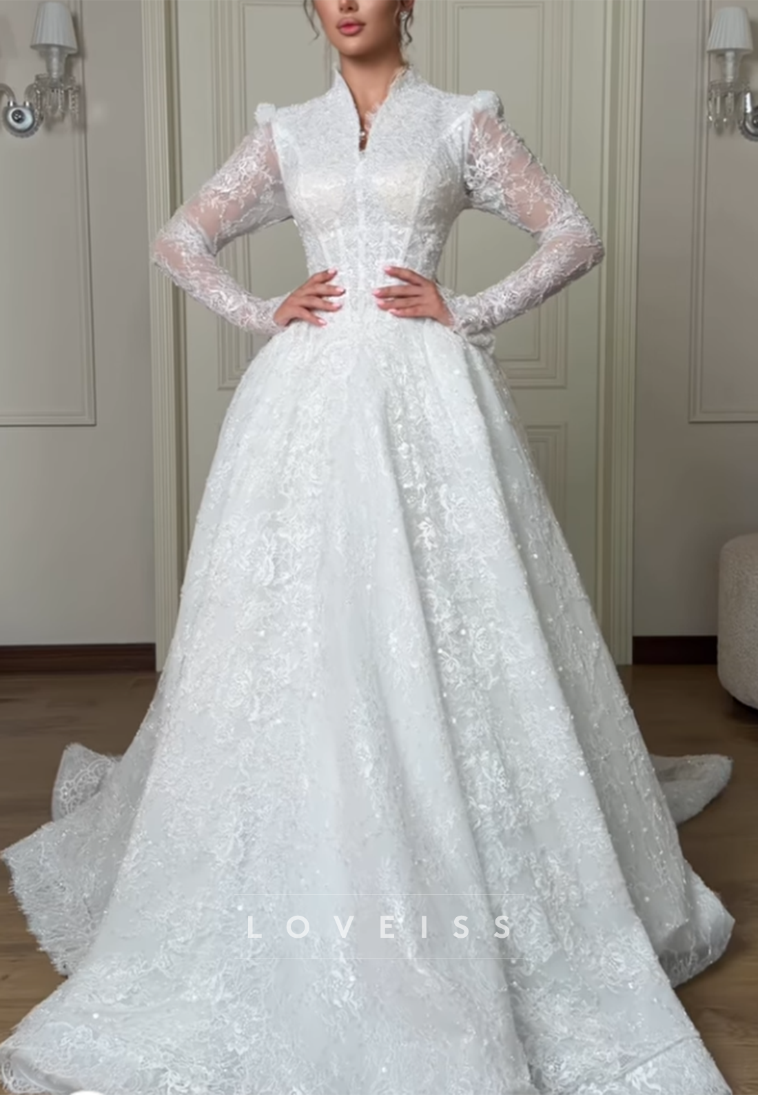 Lace High-Neck Ball Gown Wedding Dress