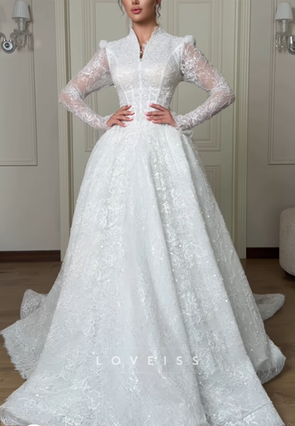 Lace High-Neck Ball Gown Wedding Dress