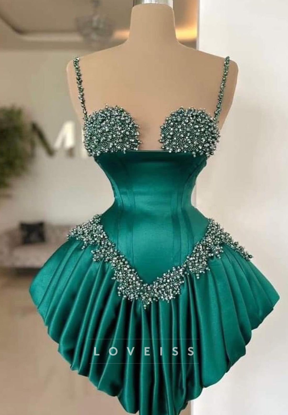 Beaded Corset Mini Dress with Ruffled Skirt