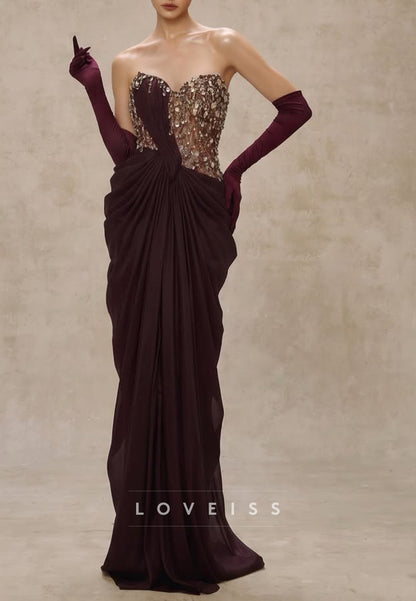 Strapless Beaded Corset Drape Gown