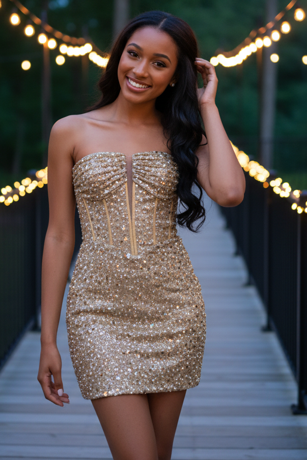 Strapless Sequin Corset Mini Dress