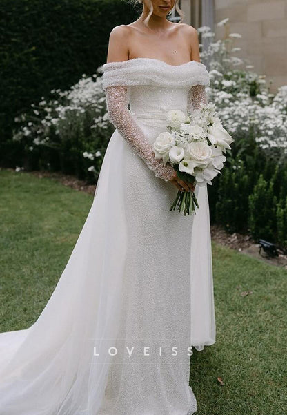 Sparkly Off-the-Shoulder Long Sleeve Wedding Dress