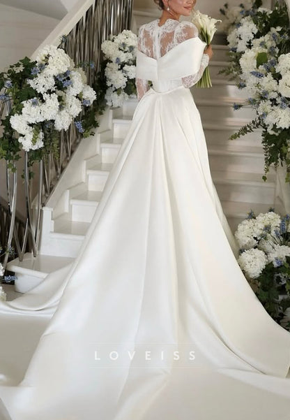 Lace Long Sleeve Wedding Dress with Foldover Cape