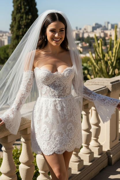 Lace Corset Mini Dress with Long Sleeves