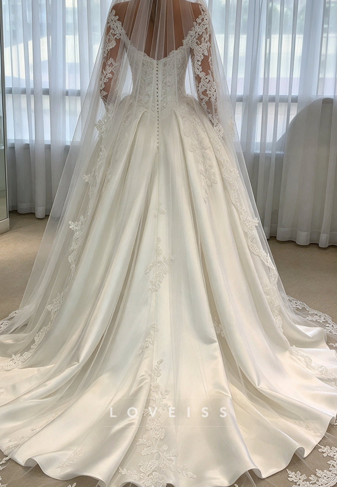 Satin Ball Gown Wedding Dress with Appliques