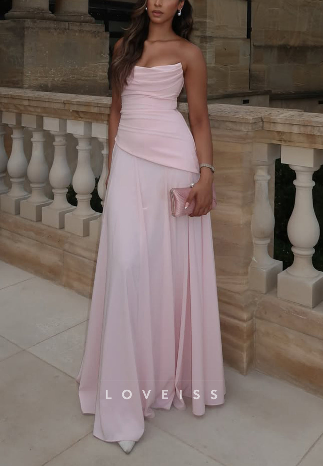 Strapless Ruched Bodice A-Line Maxi Dress
