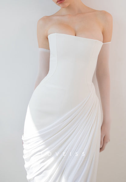 Strapless Pleated High-Slit Wedding Dress