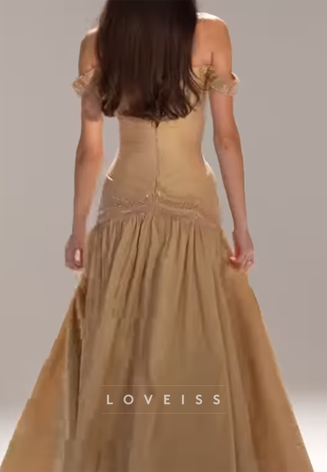 Drop-Waist Ball Gown with Beaded Chevron Trim