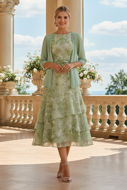Floral Print Tiered Midi Dress and Jacket Set