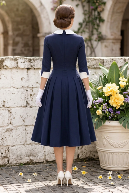 Collared Asymmetric Button A-Line Midi Dress