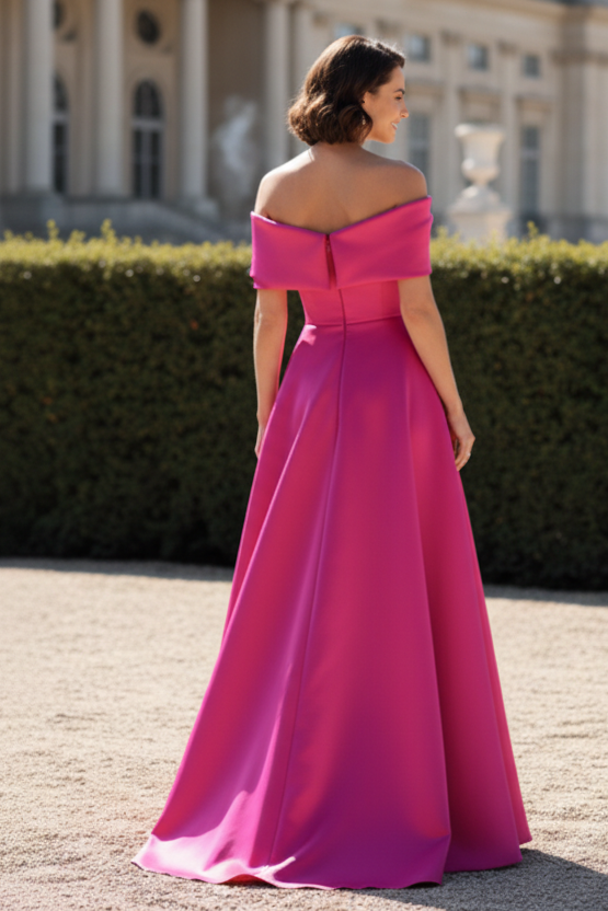 Off-the-Shoulder A-Line Evening Gown with Applique