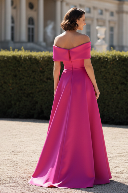 Off-the-Shoulder A-Line Evening Gown with Applique