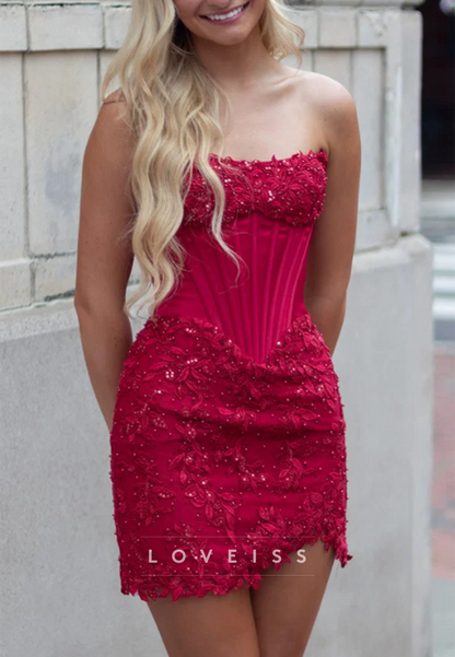 Strapless Corset Mini Dress with Lace Appliques