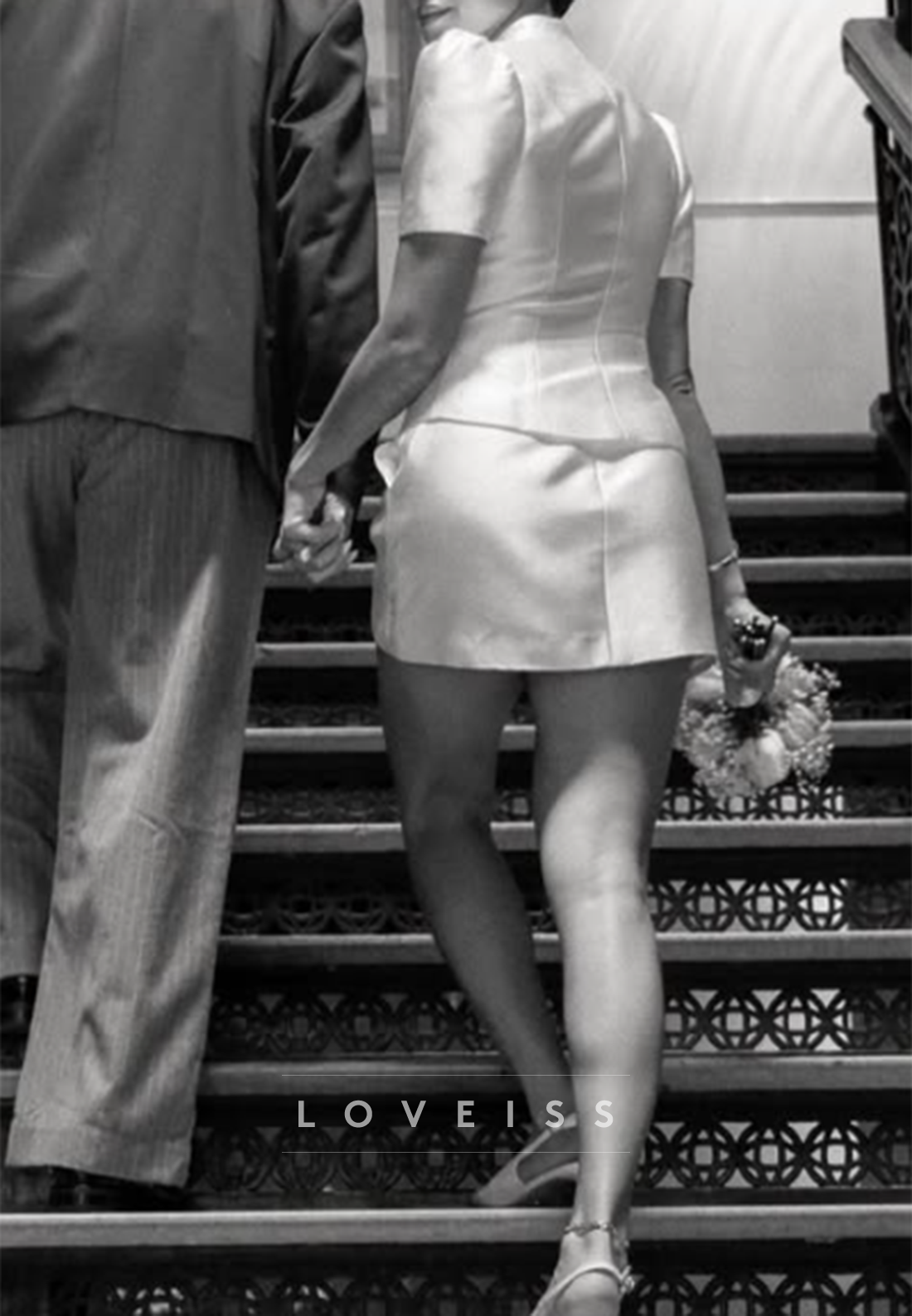 Short Sleeve Buttoned Mini Wedding Dress