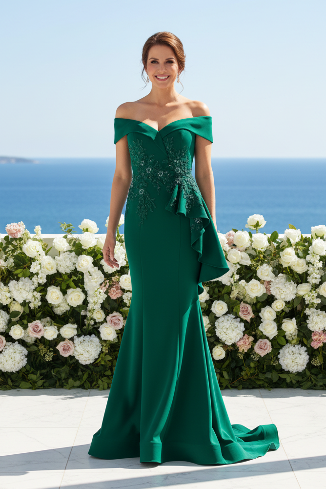 Off-The-Shoulder Embroidered Mermaid Gown