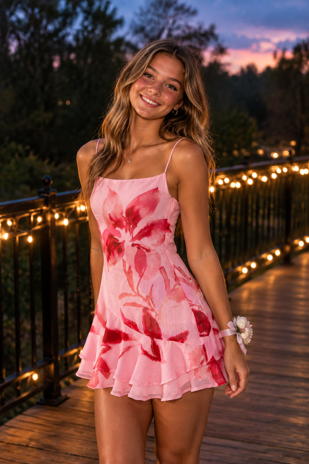 Floral Print Tiered Hem Spaghetti Strap Mini Dress