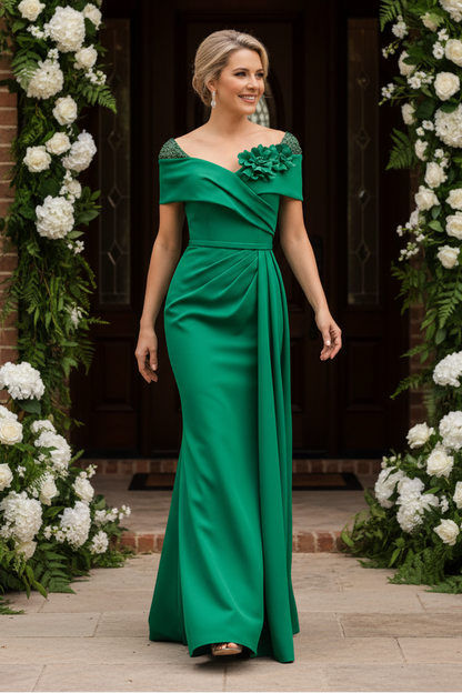 Off-Shoulder Mermaid Evening Gown with 3D Flowers