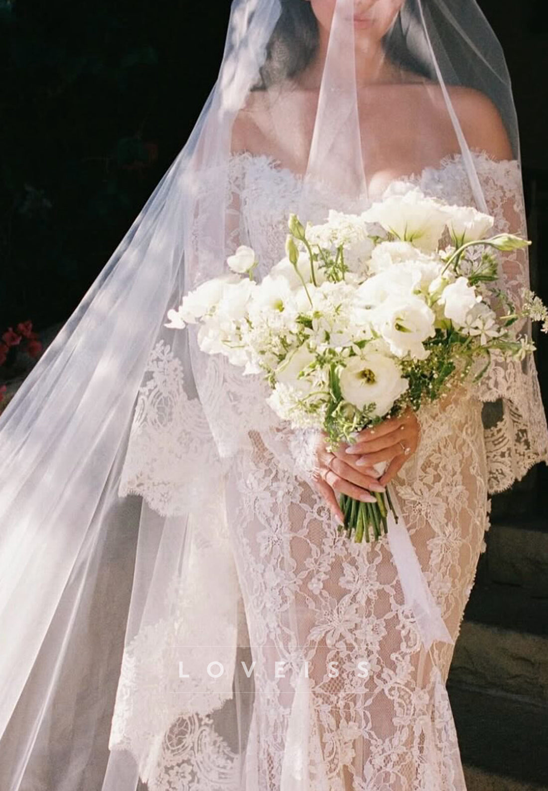 Off-the-Shoulder Long Sleeve Lace Mermaid Wedding Dress