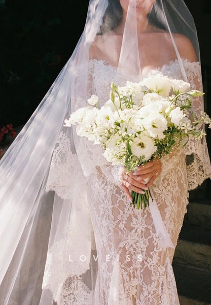 Off-the-Shoulder Long Sleeve Lace Mermaid Wedding Dress