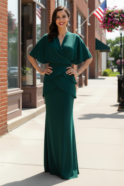 Asymmetrical Draped Crepe Evening Gown