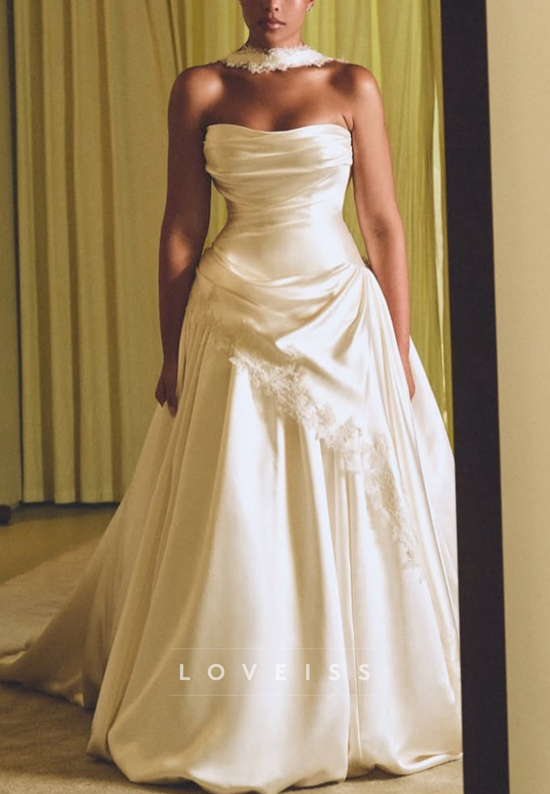 Strapless Ruched Satin Ball Gown Wedding Dress