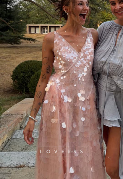 Large Sequin V-Neck Maxi Dress with Tie Back