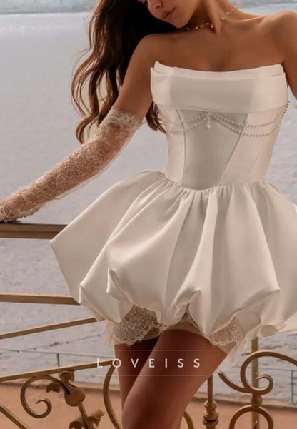 Strapless Bubble Mini Dress with Lace Hem