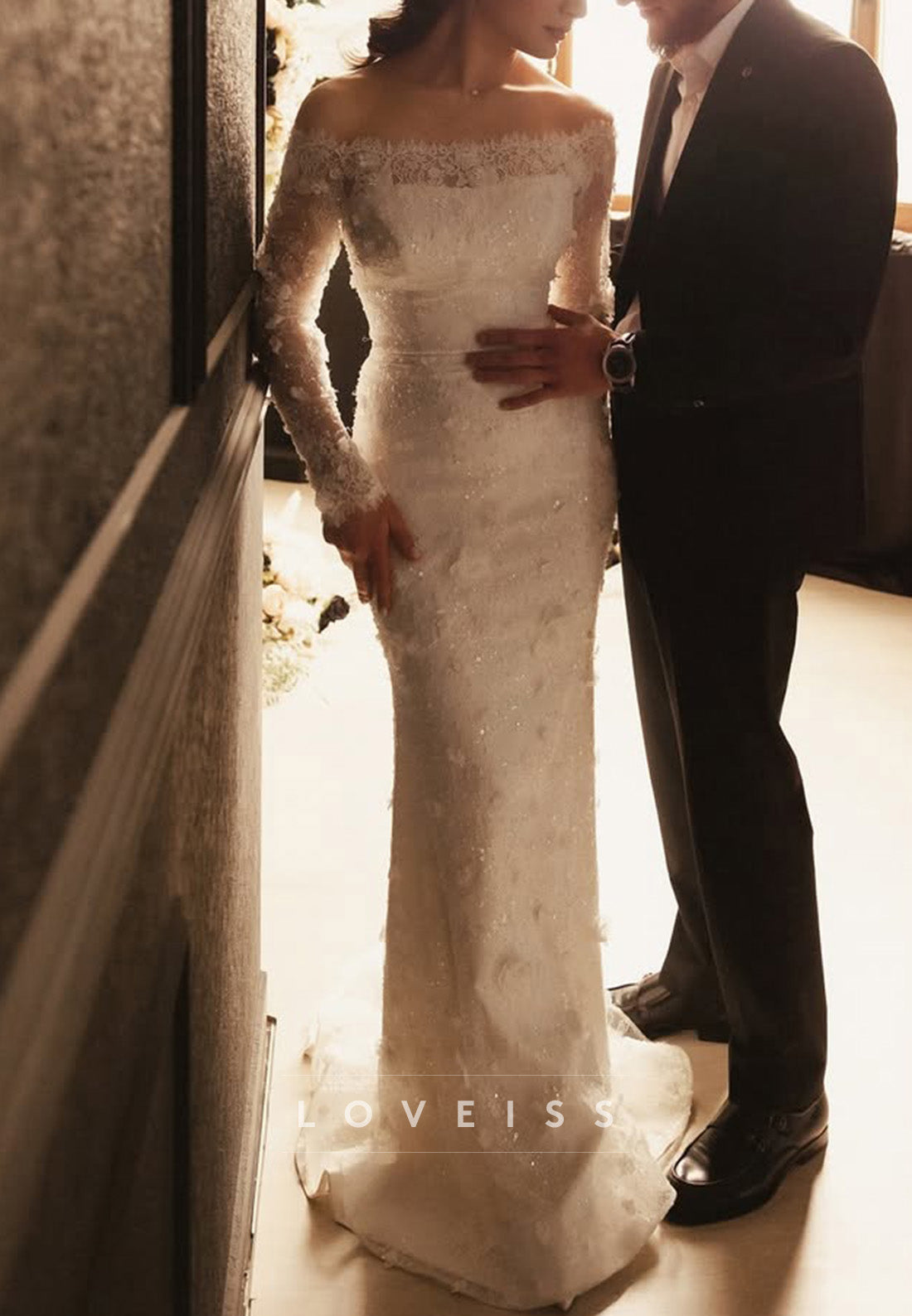 Off-Shoulder Long Sleeve Lace Wedding Dress