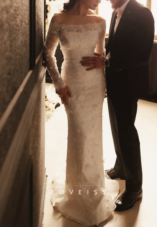 Off-Shoulder Long Sleeve Lace Wedding Dress