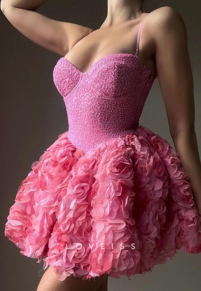 Sweetheart Corset Mini Dress with 3D Floral Skirt