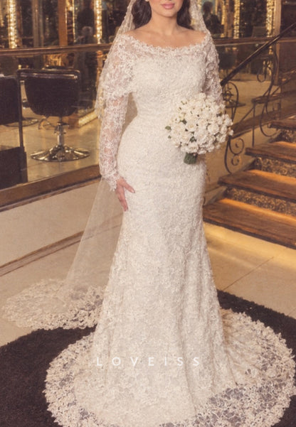 Off-the-Shoulder Long Sleeve Lace Mermaid Wedding Dress