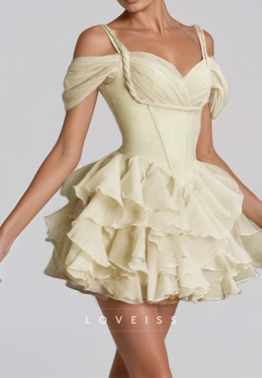 Off-Shoulder Ruffled Tiered Mini Party Dress