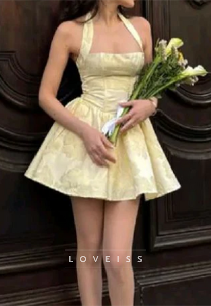 Halter Corset Jacquard Mini Dress