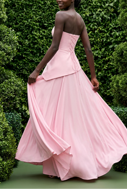Cowl Neck Ruched Corset Gown with Scarf