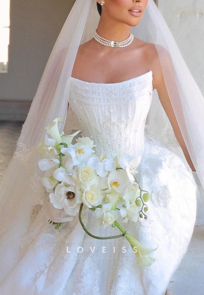 Strapless Corset Jacquard Ball Gown Wedding Dress